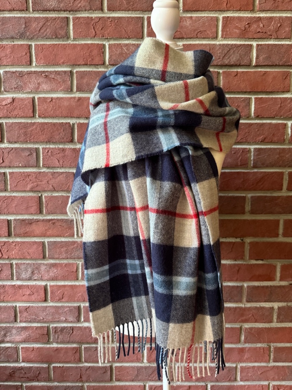 Lochcarron Douglas Navy Tartan Wool Blanket Scarf Shawl 28”x68” Made in Scotland
